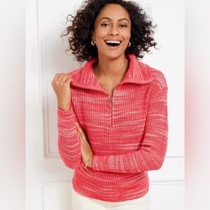 Women's Talbots Half Zip‎ Pullover Speckled Space Dye Small Knit Collared Pink